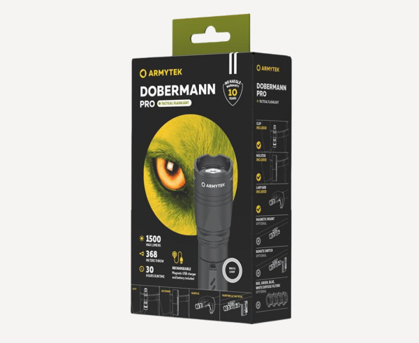Фонарь ArmyTek Dobermann Pro (Black / Холодный; 1500Lm; акк18650-3500mAh)